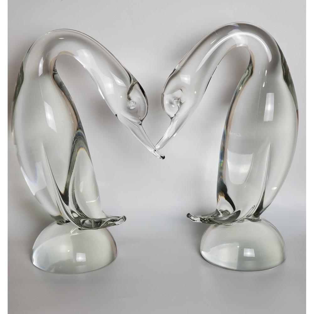 Rare Cristallo Clear Duck Goose Swan Birds Pair Glass Murano? Archimede Seguso? - Picture 1 of 15